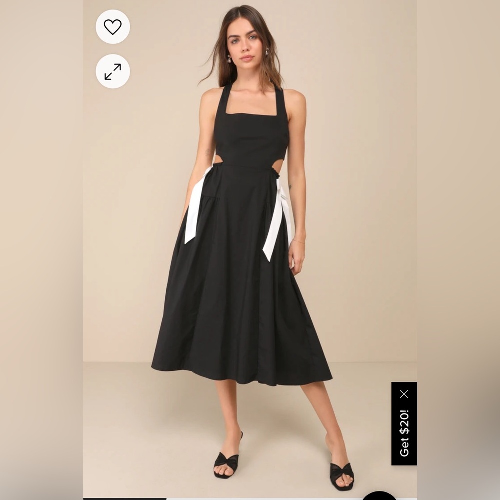 Black w/ white bows and cut out detail midi dress